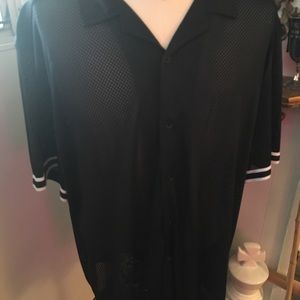 Black mesh shortsleeved button down